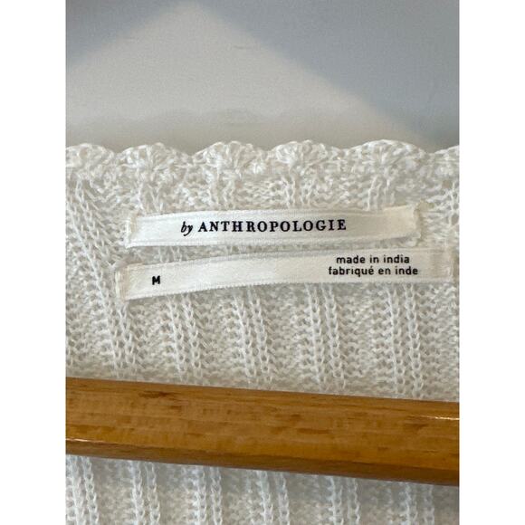 Anthropologie NEW Ivory Mixed Lace Crochet Cropped Sweater Medium - Picture 6 of 12